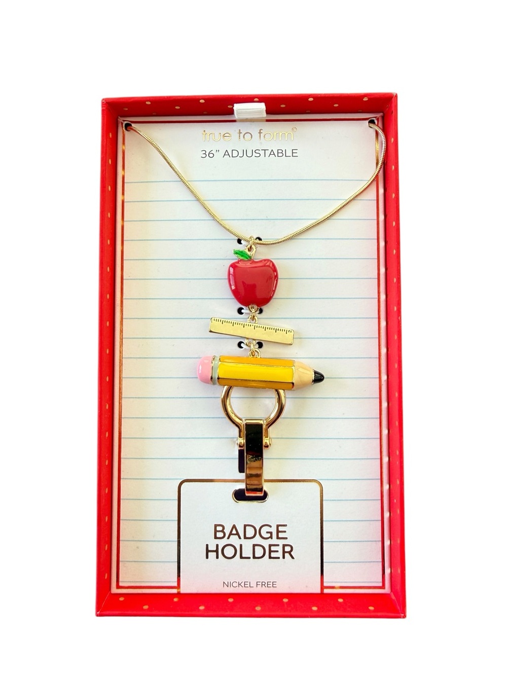 True to Form Teacher Badge Holder Necklace Apple Pencil Back to School Gift NIB